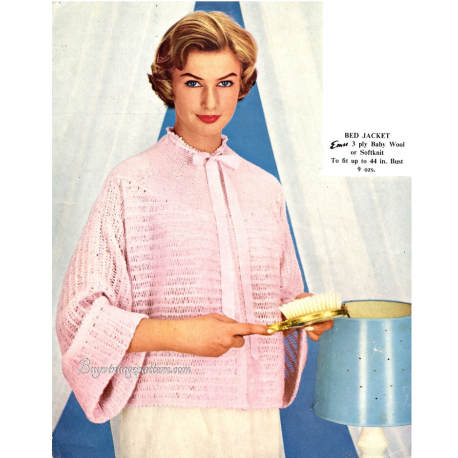 Vintage BED JACKET knitting pattern downloadable PDF