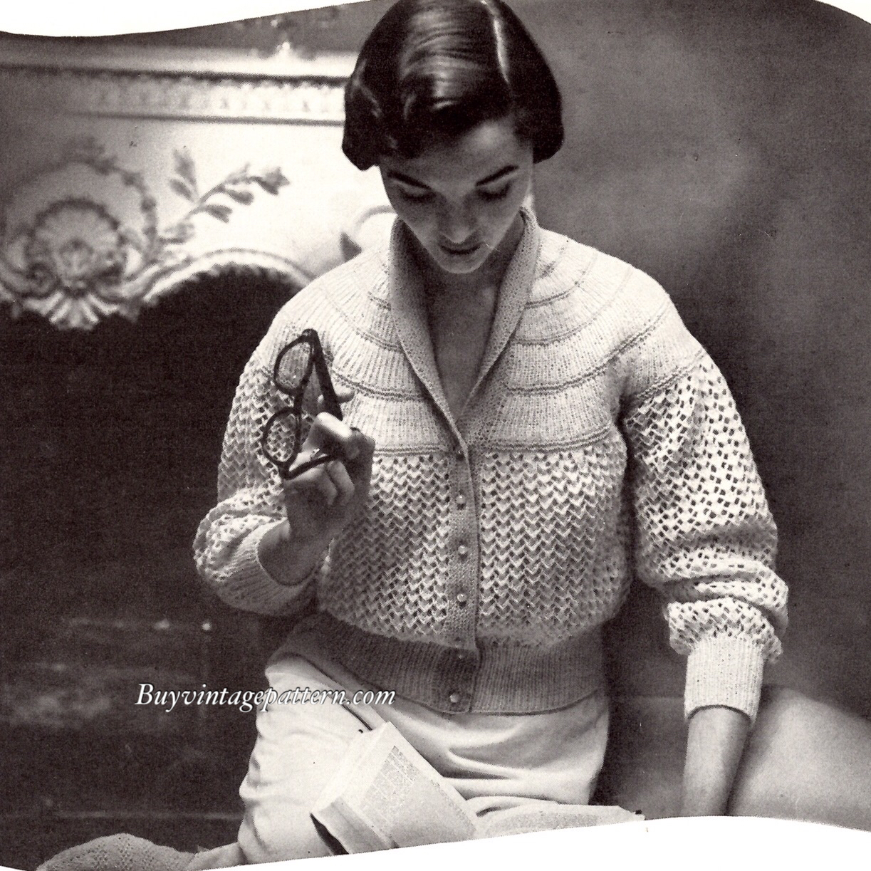 Vintage bed-jacket knit pattern downloadable PDF