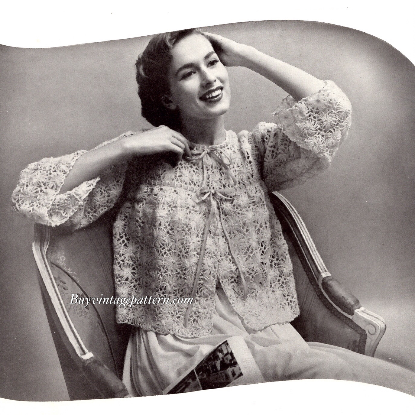 Vintage Bed Jacket crochet pattern downloadable PDF