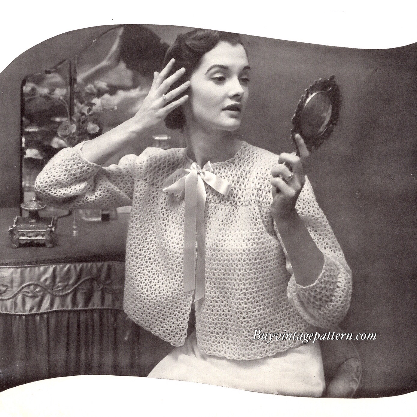 Vintage Bed Jacket crochet pattern downloadable PDF