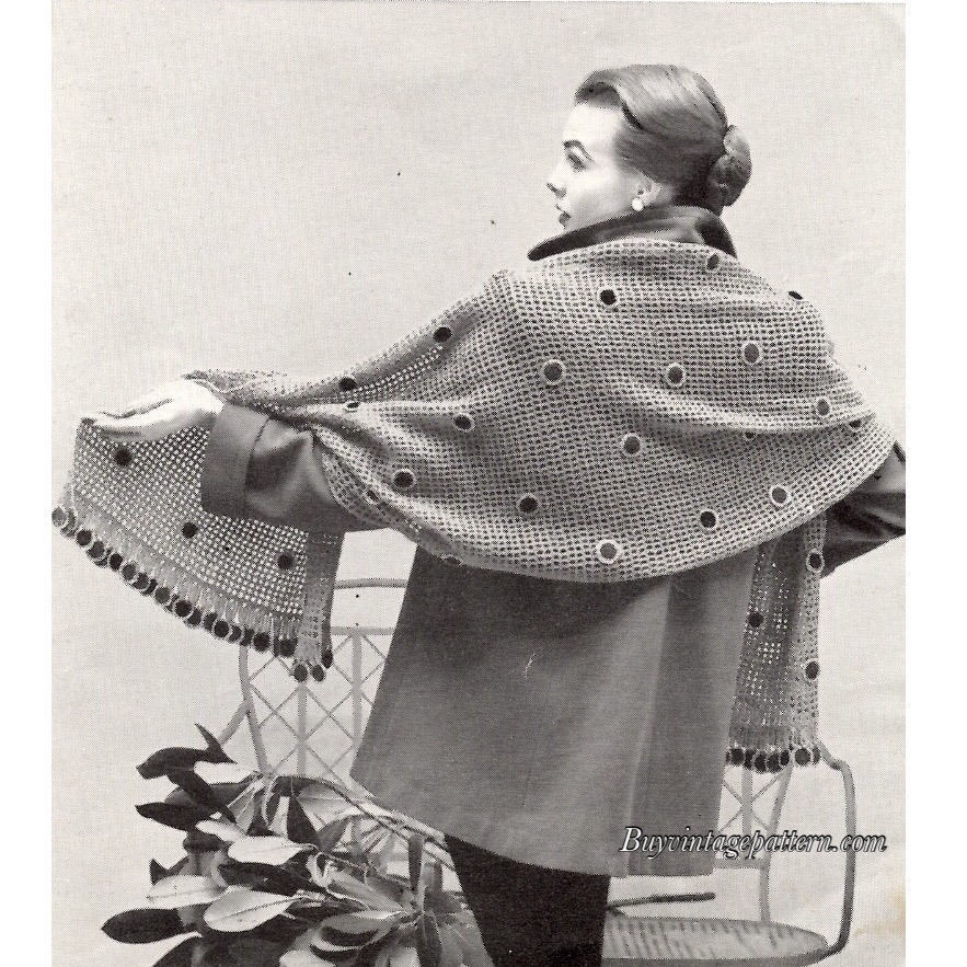 Polka Dot Stole crochet pattern downloadable PDF vintage