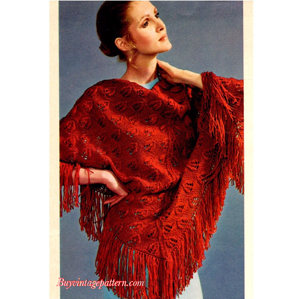 Vintage Red Shawl Knit pattern downloadable PDF