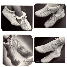 Bed Socks knit and crochet patterns downloadable PDF vintage