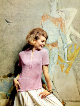 Vintage pink Pullover knitting pattern downloadable PDF