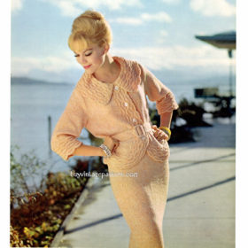 Vintage Suit with Smocking knit pattern downloadable PDF